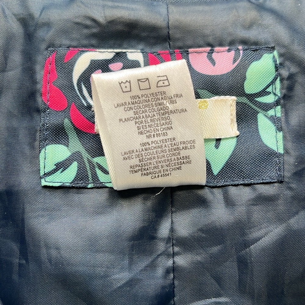 Capelli Raincoat with hood & belt, Ladies Med , darkest navy with floral print - Picture 15 of 16